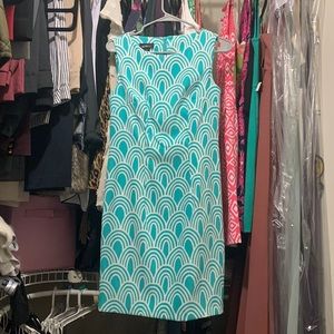 Teal & White Print Sheath Dress